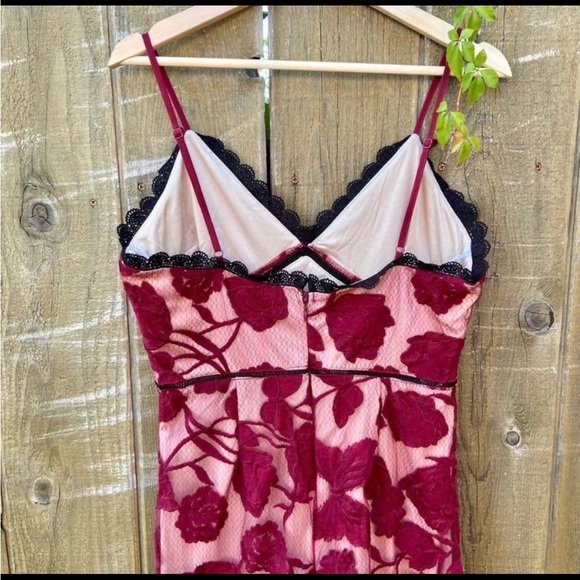 Burgundy Floral Mesh Lace Trumpet Midi Dress 🌿 - Picture 8 of 12